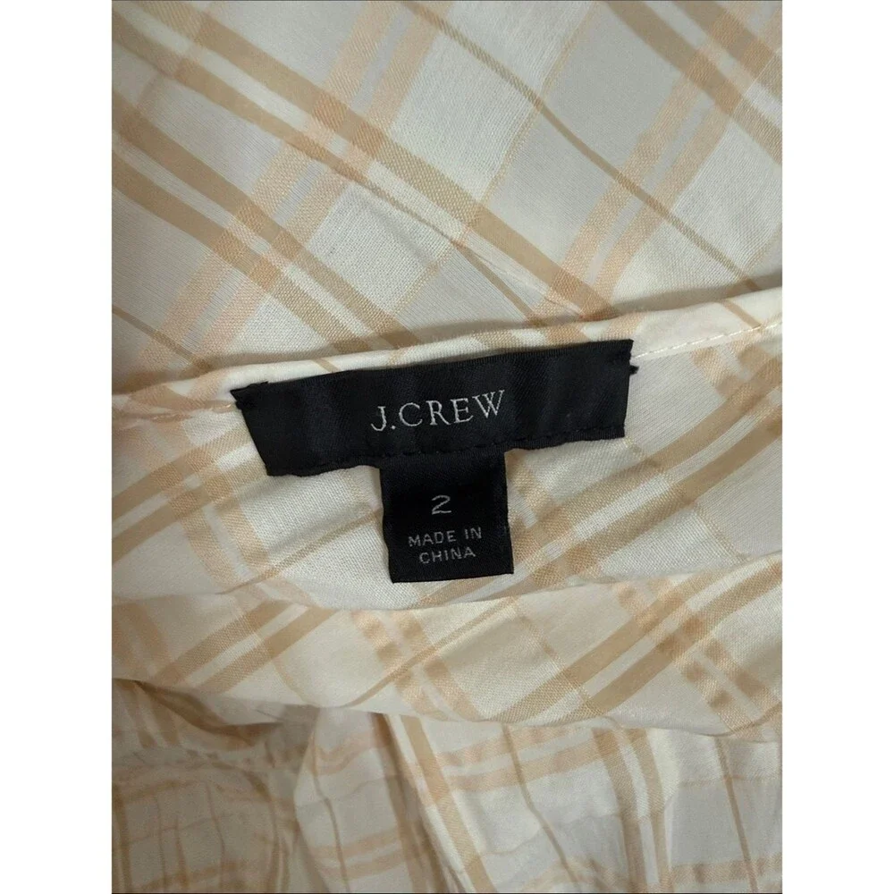 J. Crew V-back puff-sleeve top in textured plaid Size 2